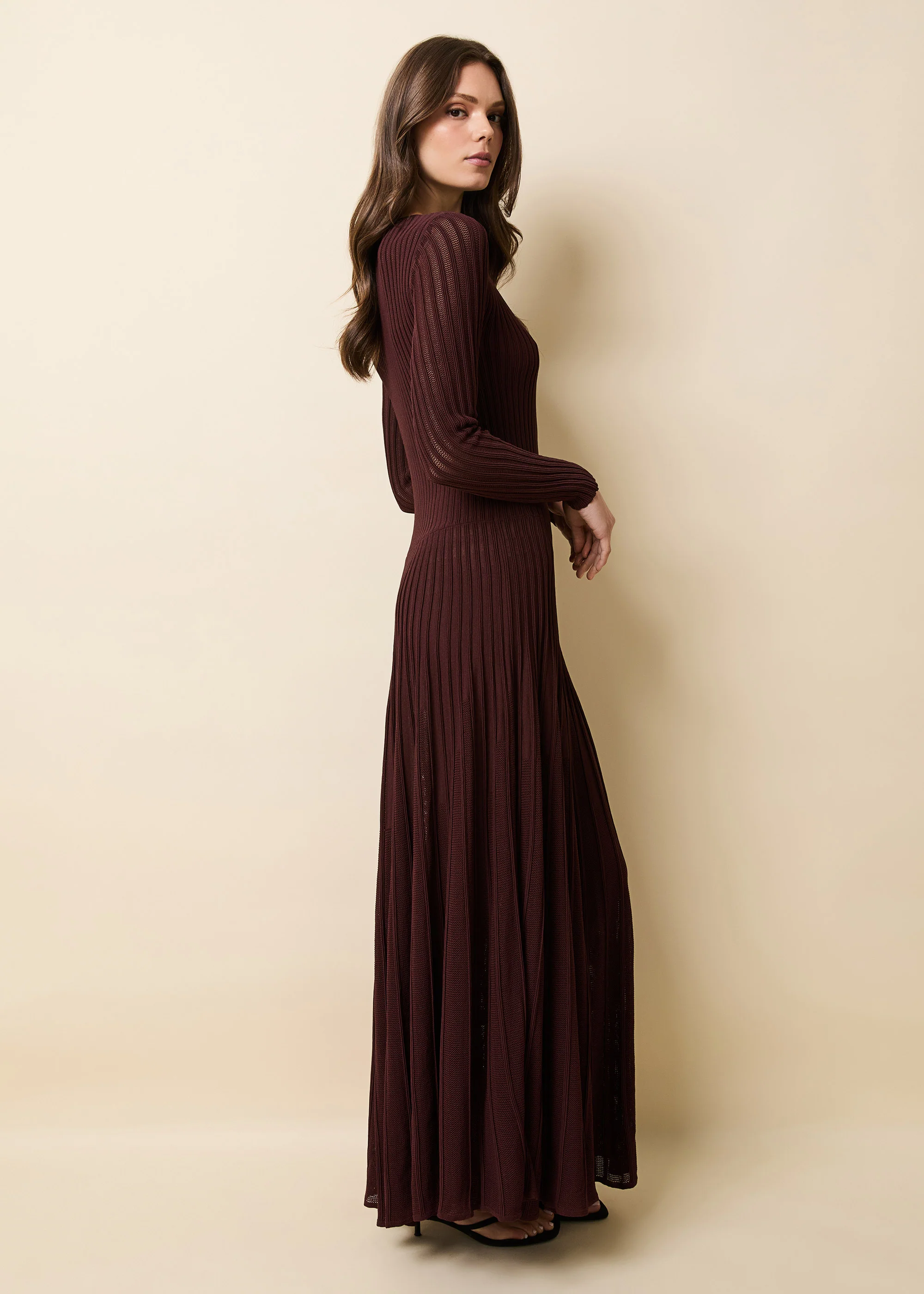 Sloane Dress Mesh Pointelle Raisin Brown - Image 4