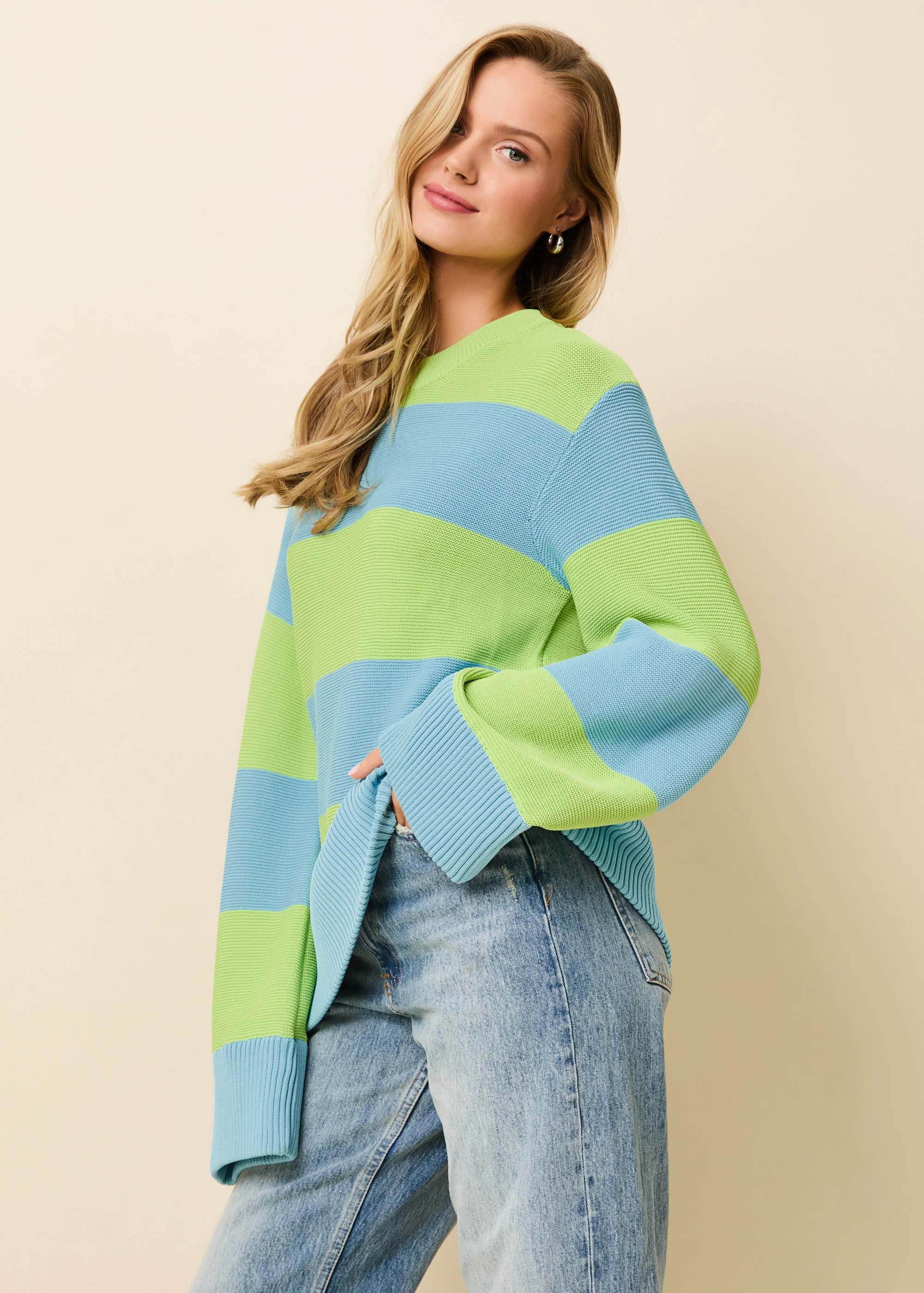 Tate Sweater Rugby Stripe Ocean Mist / Sour Apple - Image 3