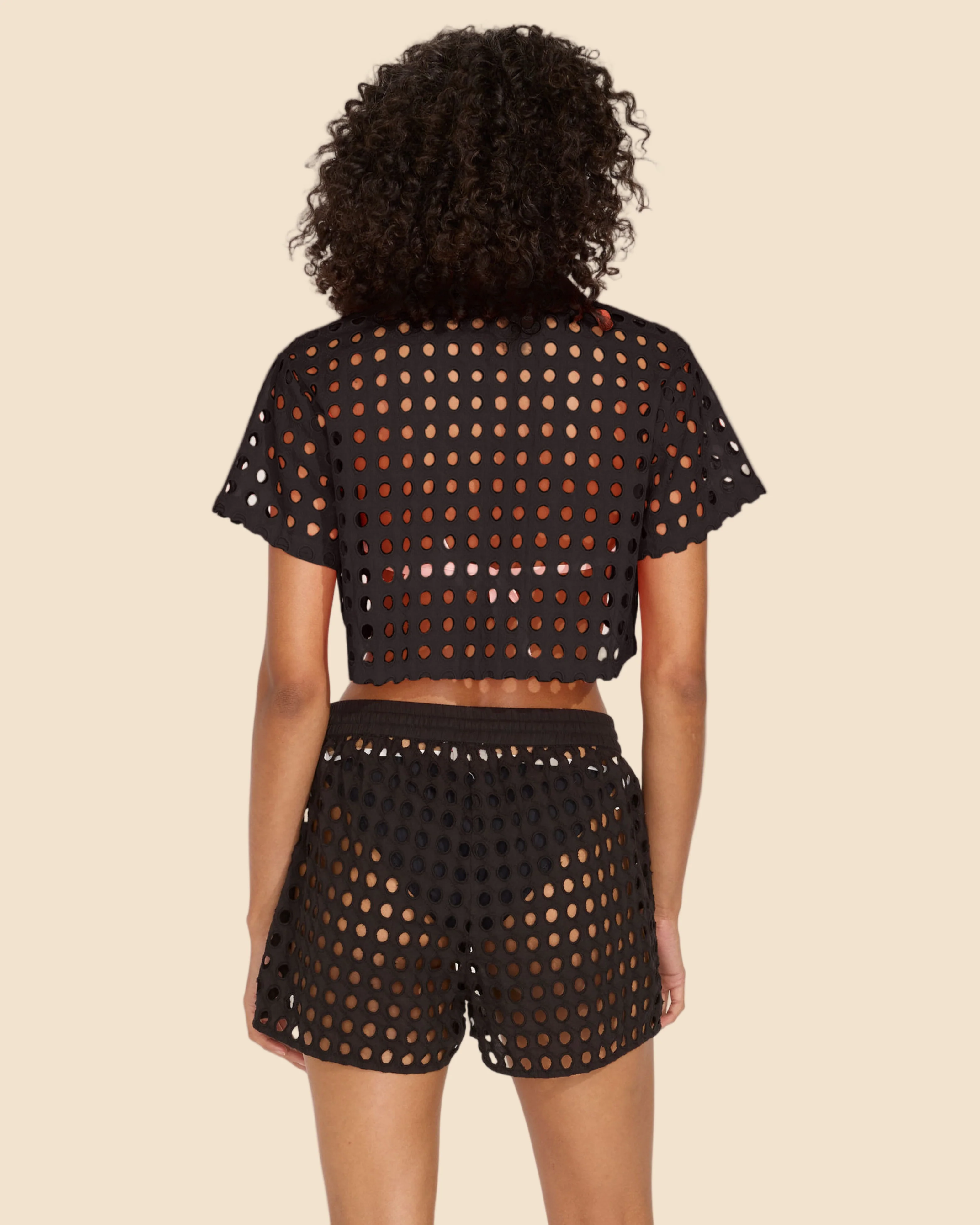 Cropped Cabana Shirt Classic Eyelet Noir - Image 2
