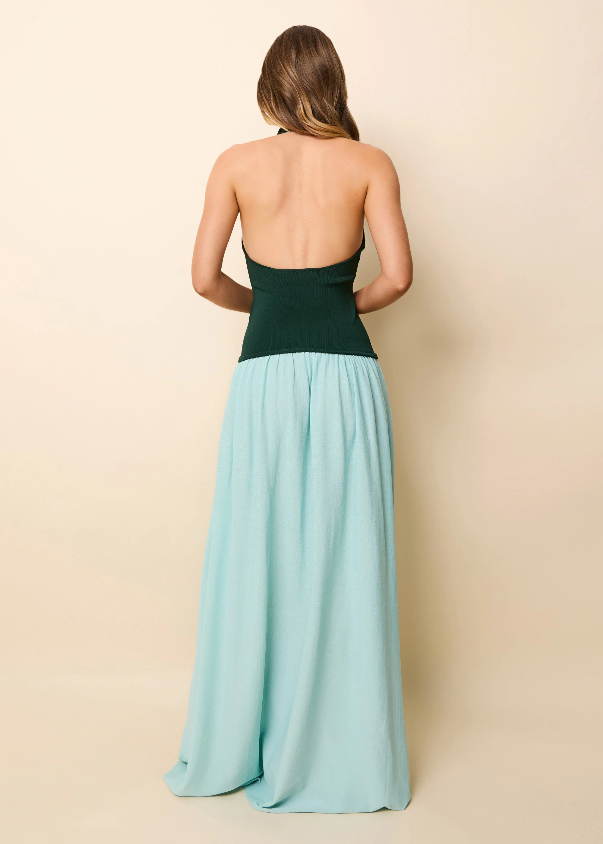 Halter Soglio Dress Evergreen / Sky - Image 4